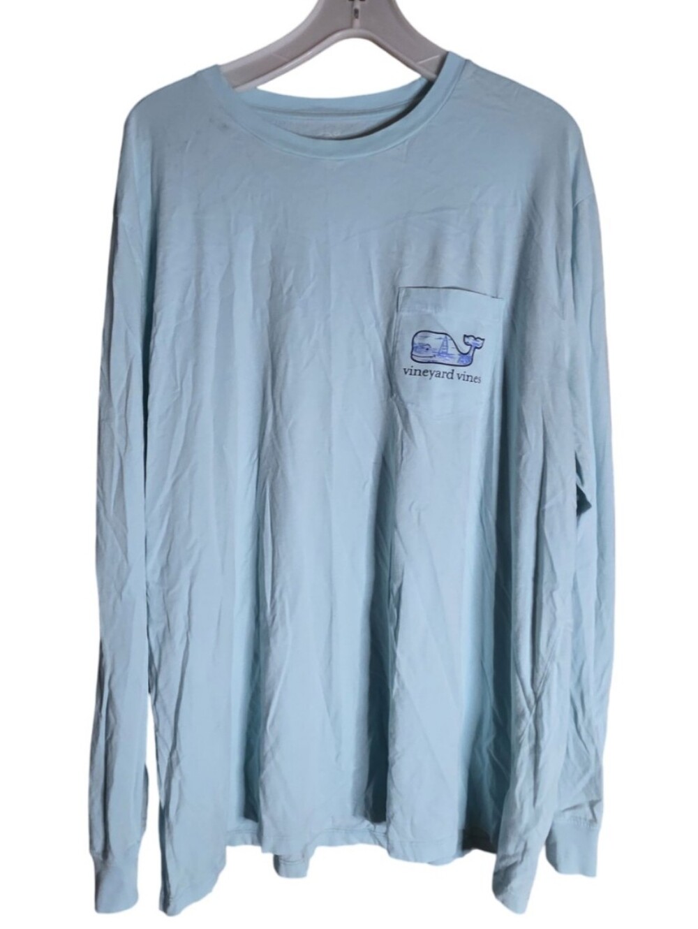 Vineyard Vines Long Sleeve Pocket Tee Men’s XXL Light Blue Whale Graphic NWOT